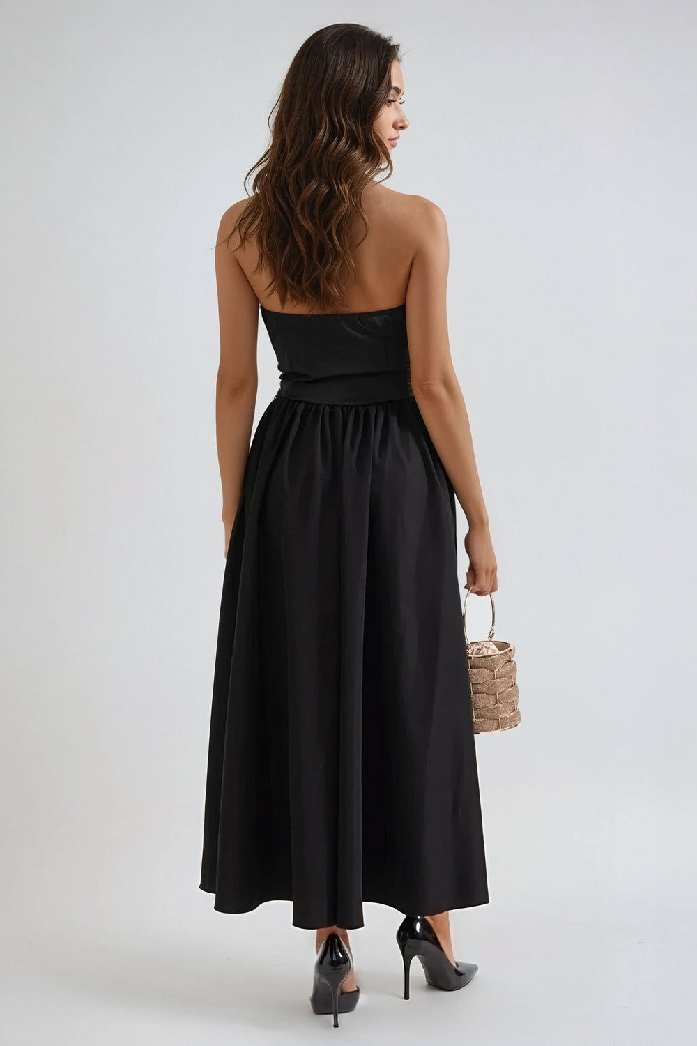 Strapless Sweetheart Neckline Maxi Dress - Black