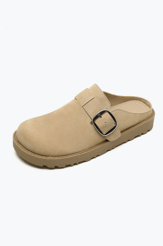 Buckled Slide-On Loafers - Beige