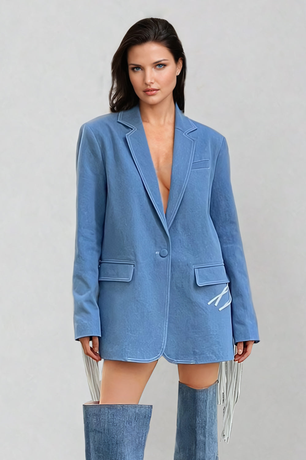 Fringe Detail Denim Blazer