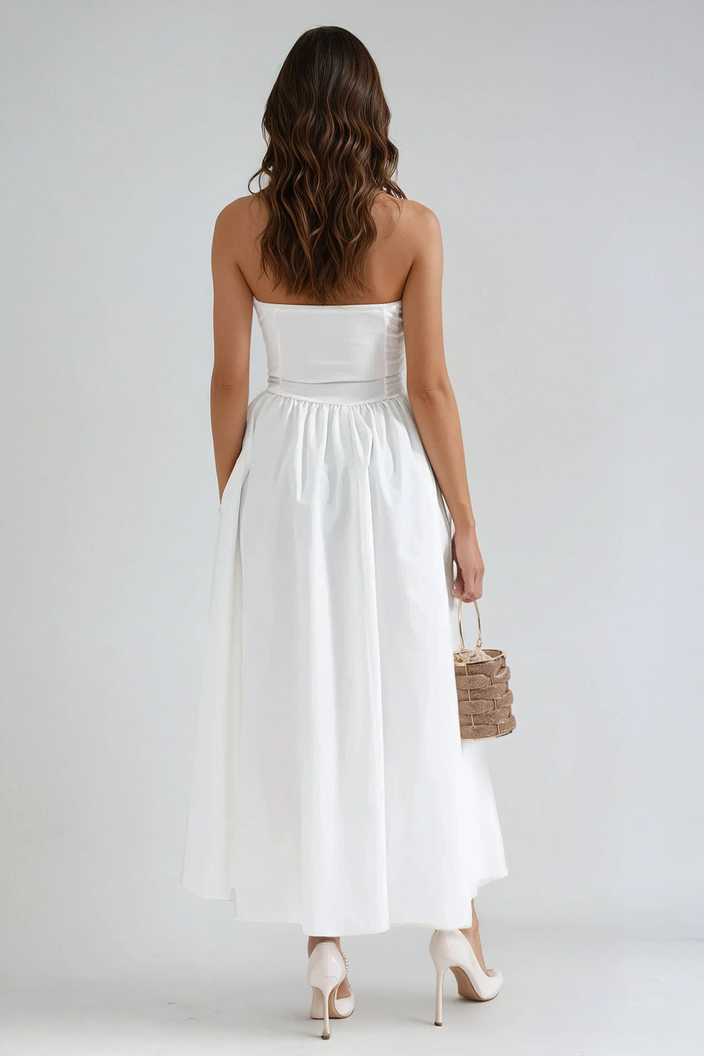 Strapless Sweetheart Neckline Maxi Dress - White