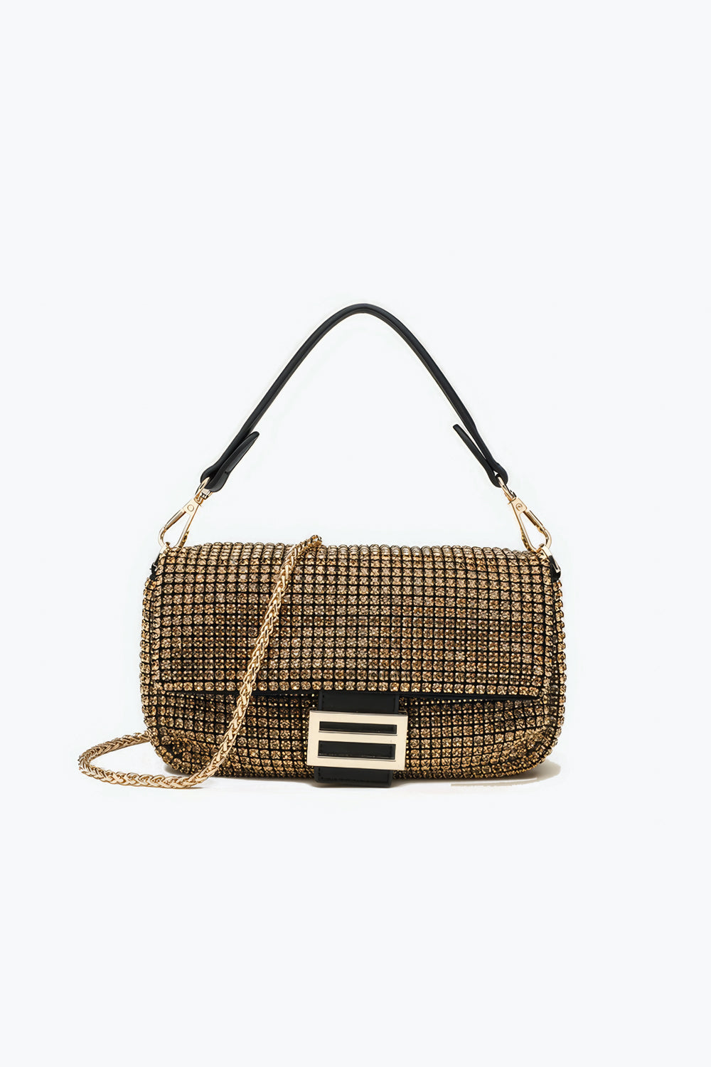 Crystal Embellished Rectangular Flap Bag with Buckle Detail