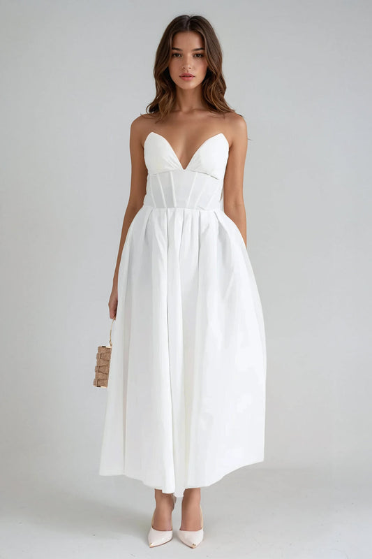 Strapless Sweetheart Neckline Maxi Dress - White