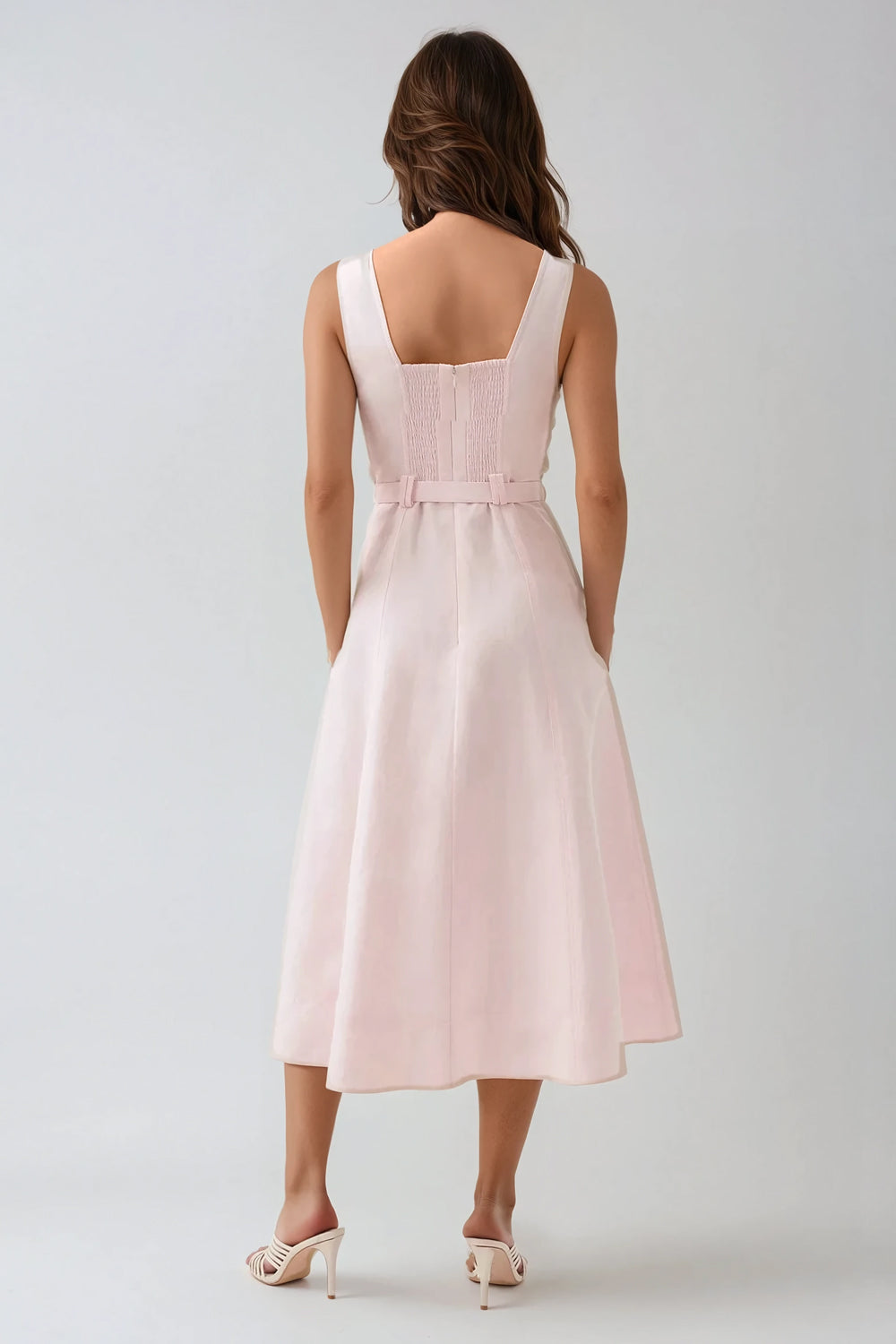 Sweetheart Neckline Button-Down Midi Dress - Pink