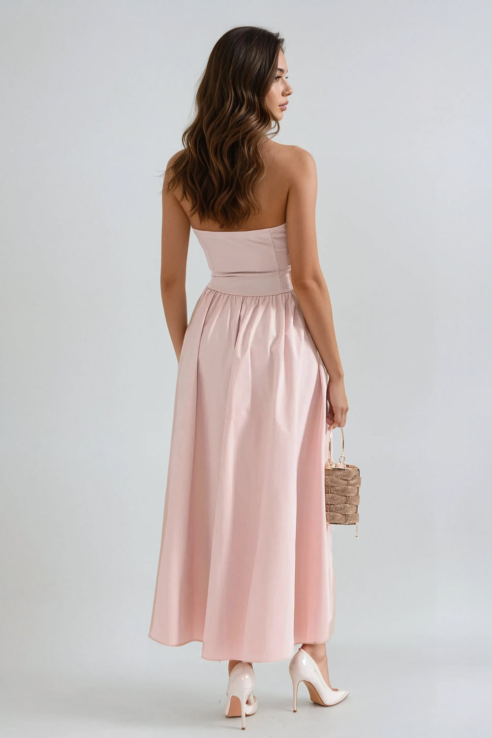 Strapless Sweetheart Neckline Maxi Dress - Pink