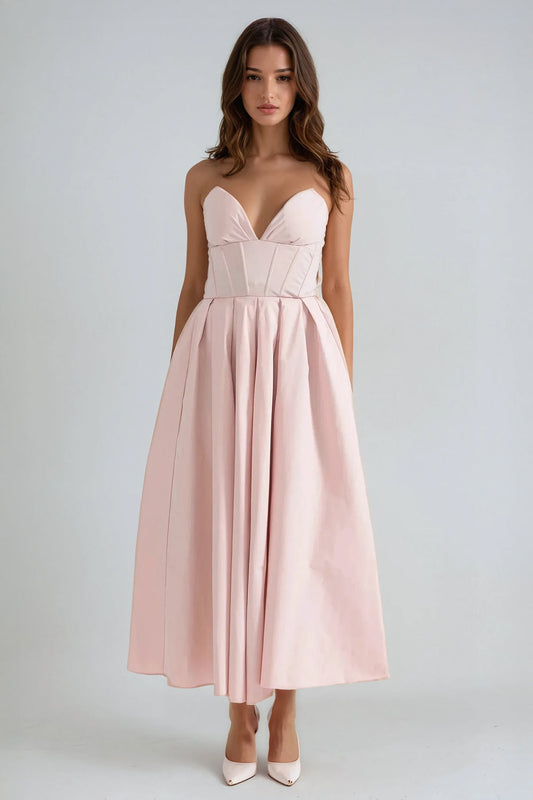 Strapless Sweetheart Neckline Maxi Dress - Pink