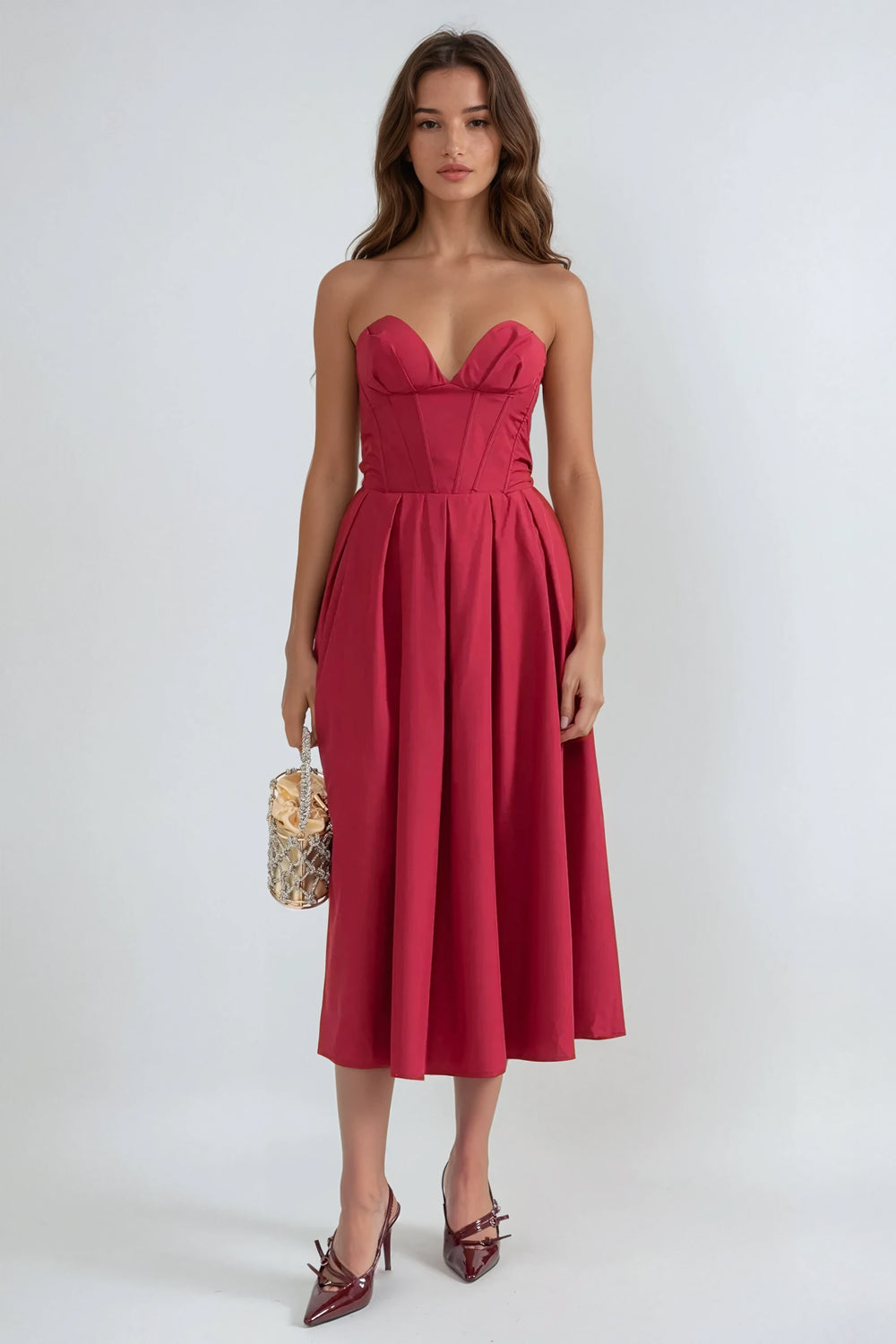 Strapless Sweetheart Neckline Maxi Dress - Red