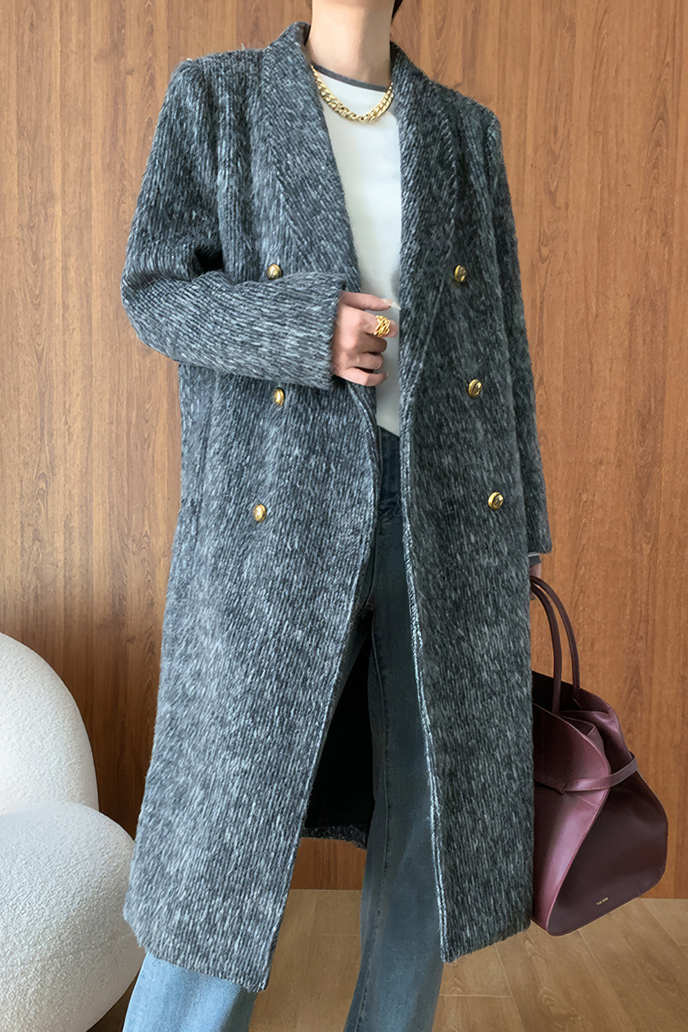 Double-Breasted Coat with Gold-Tone Buttons