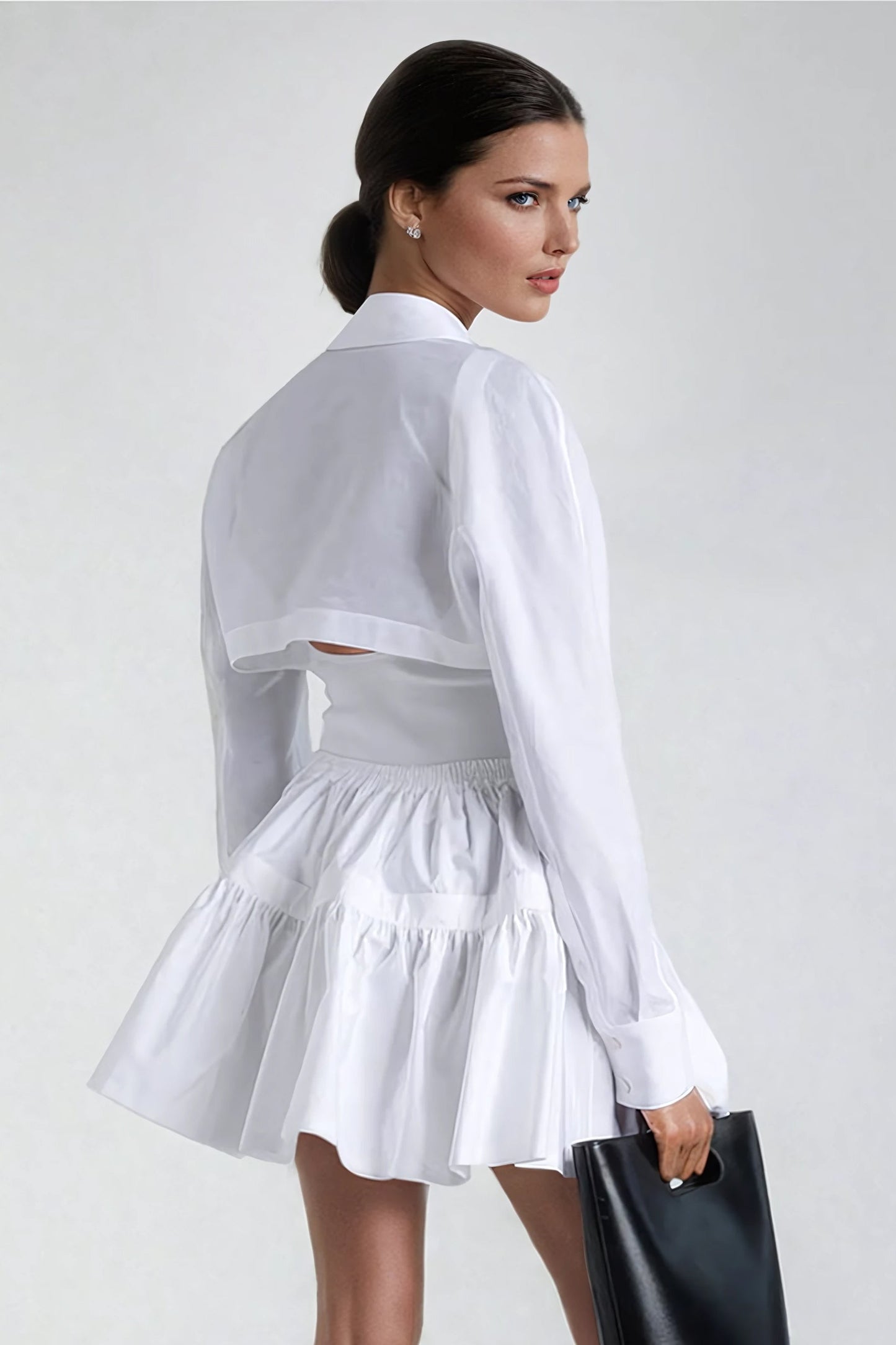 Ruffled Tiered Mini Skirt with Elastic Waist - White