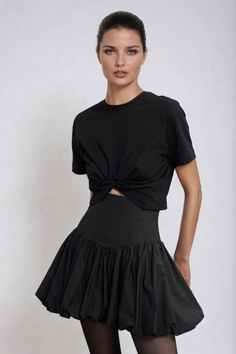 Corset-Waist Bubble Skirt - Black