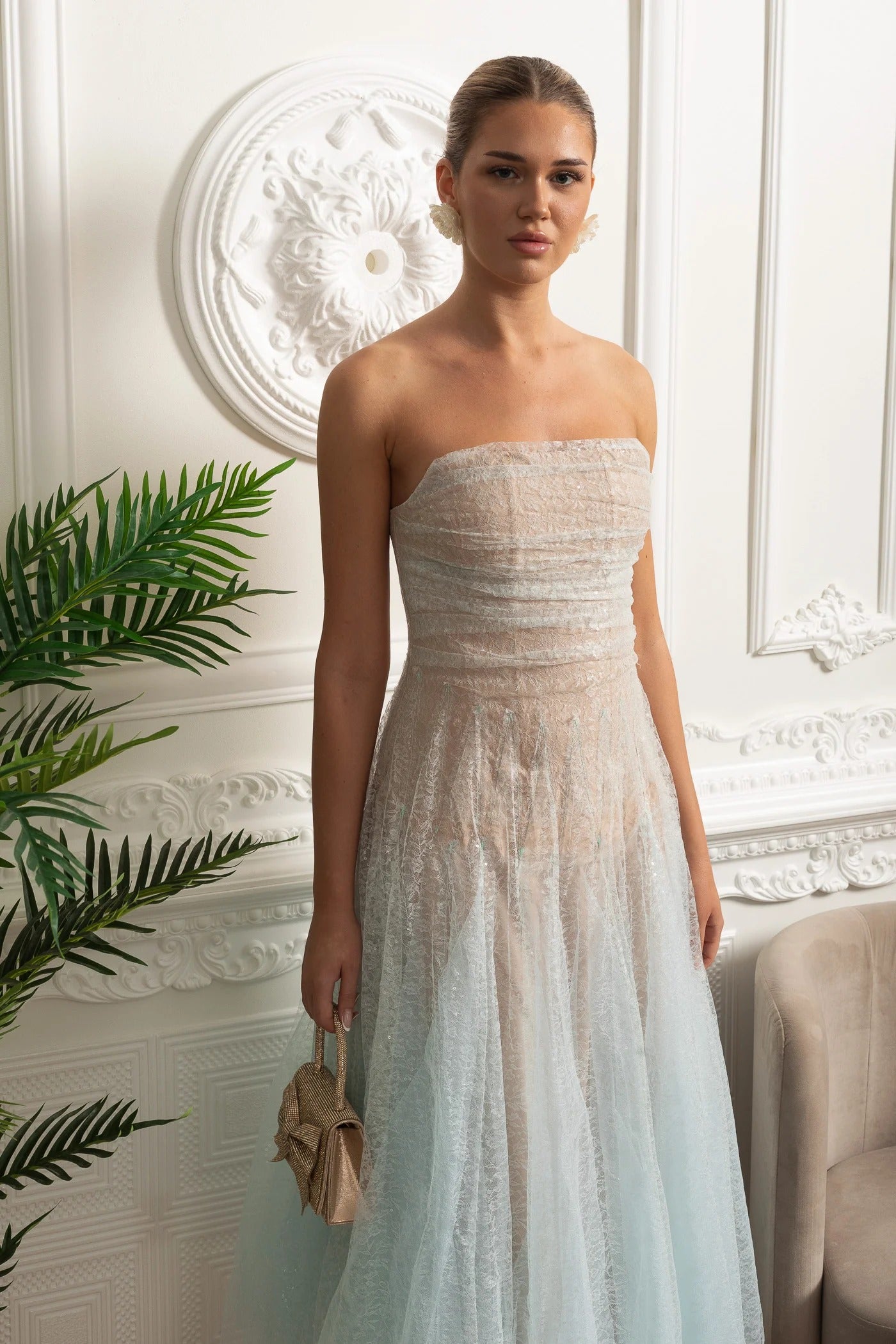 Strapless Sequin Midi Dress With Corset Bodice - Blue