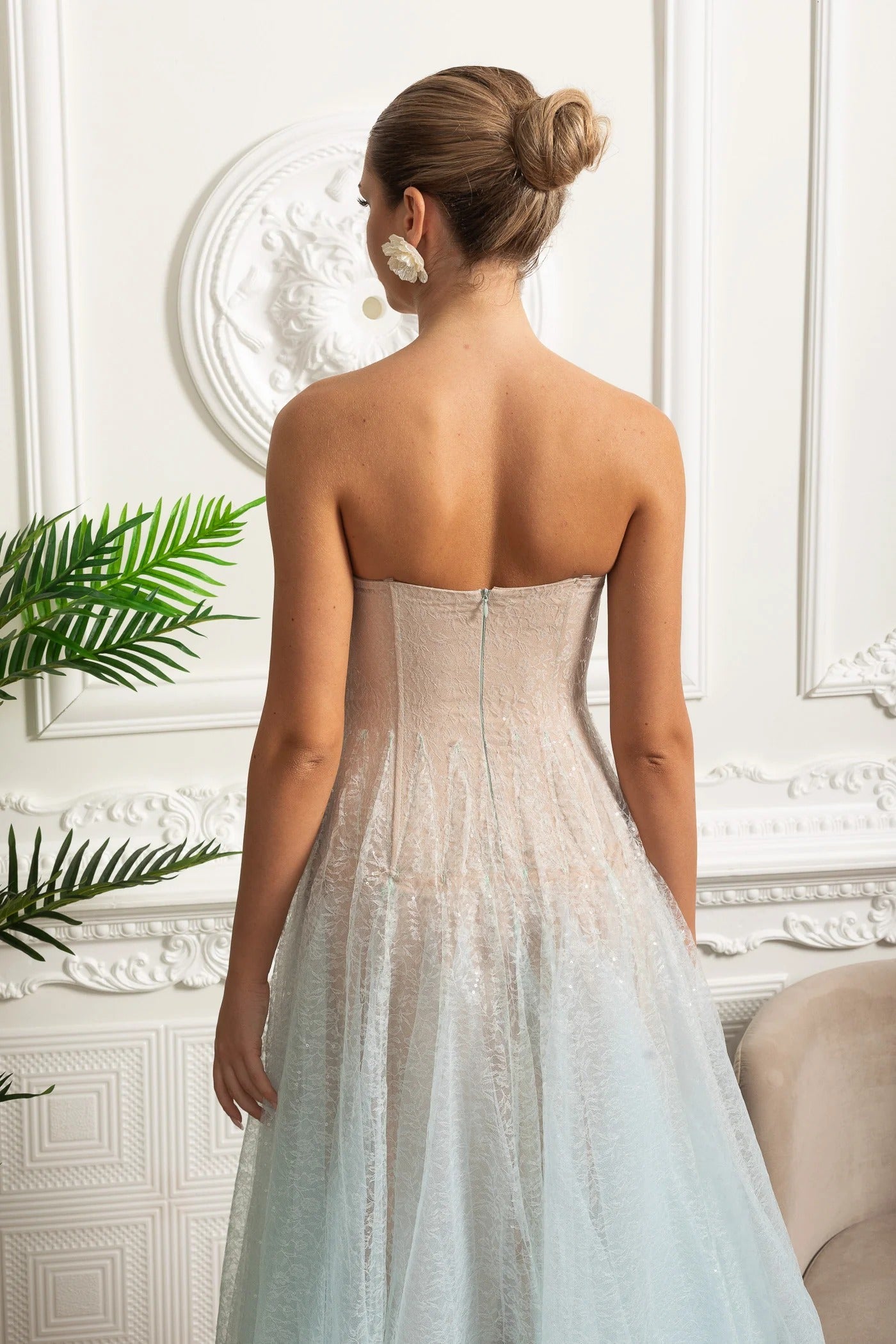 Strapless Sequin Midi Dress With Corset Bodice - Blue