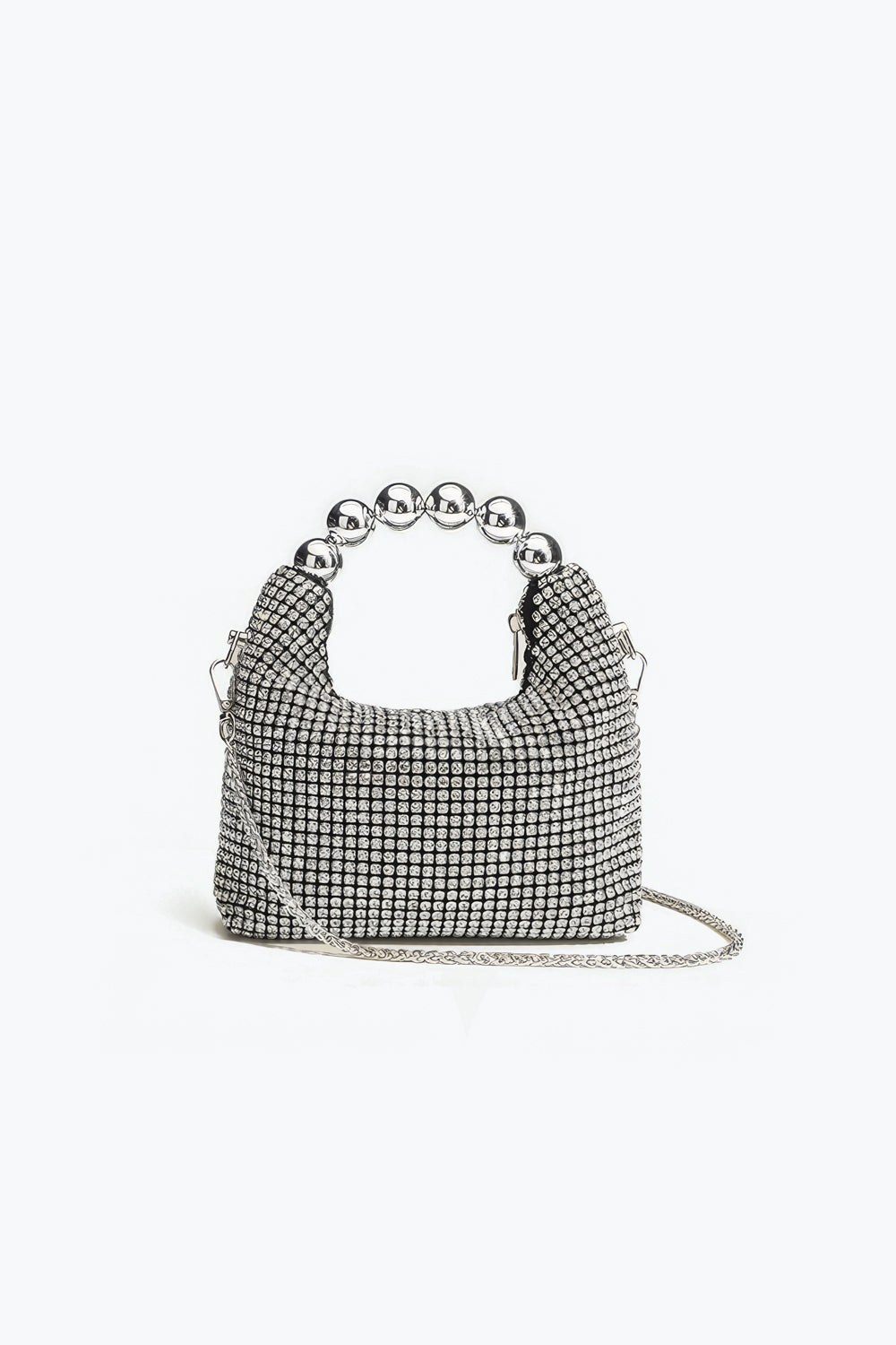 Mini Bag with Crystal Mesh and Silver Beaded Top Handle