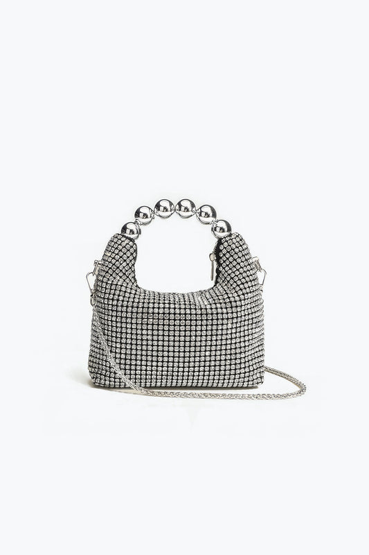 Mini Bag with Crystal Mesh and Silver Beaded Top Handle