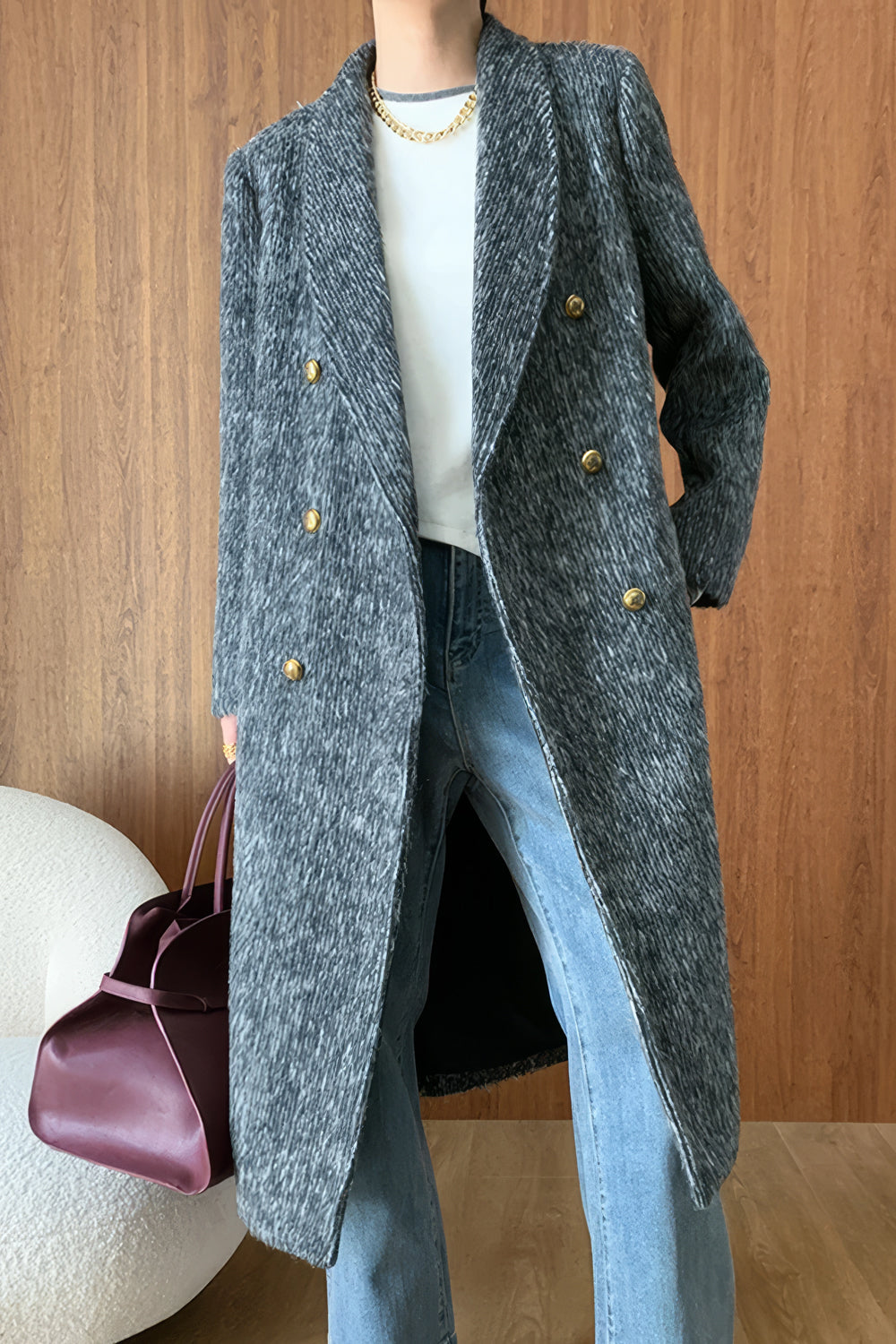 Double-Breasted Coat with Gold-Tone Buttons