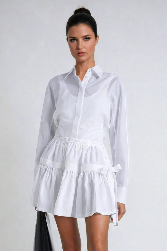 Ruffled Tiered Mini Skirt with Elastic Waist - White