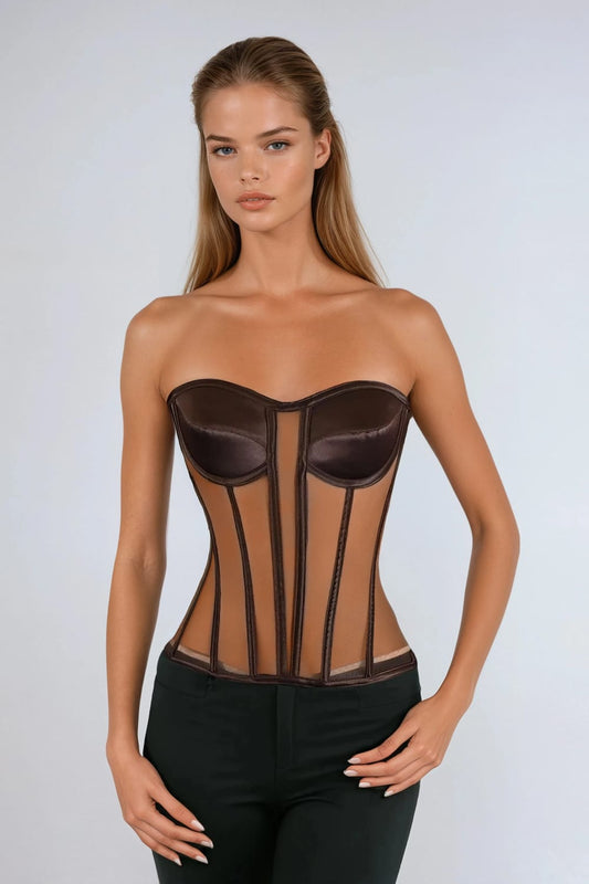 Structured Sheer Corset Top - Black