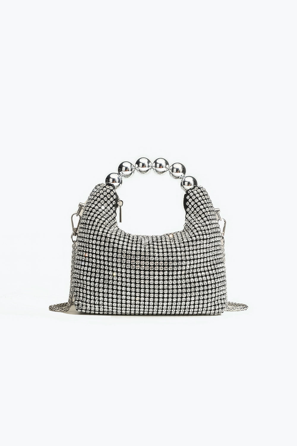 Mini Bag with Crystal Mesh and Silver Beaded Top Handle