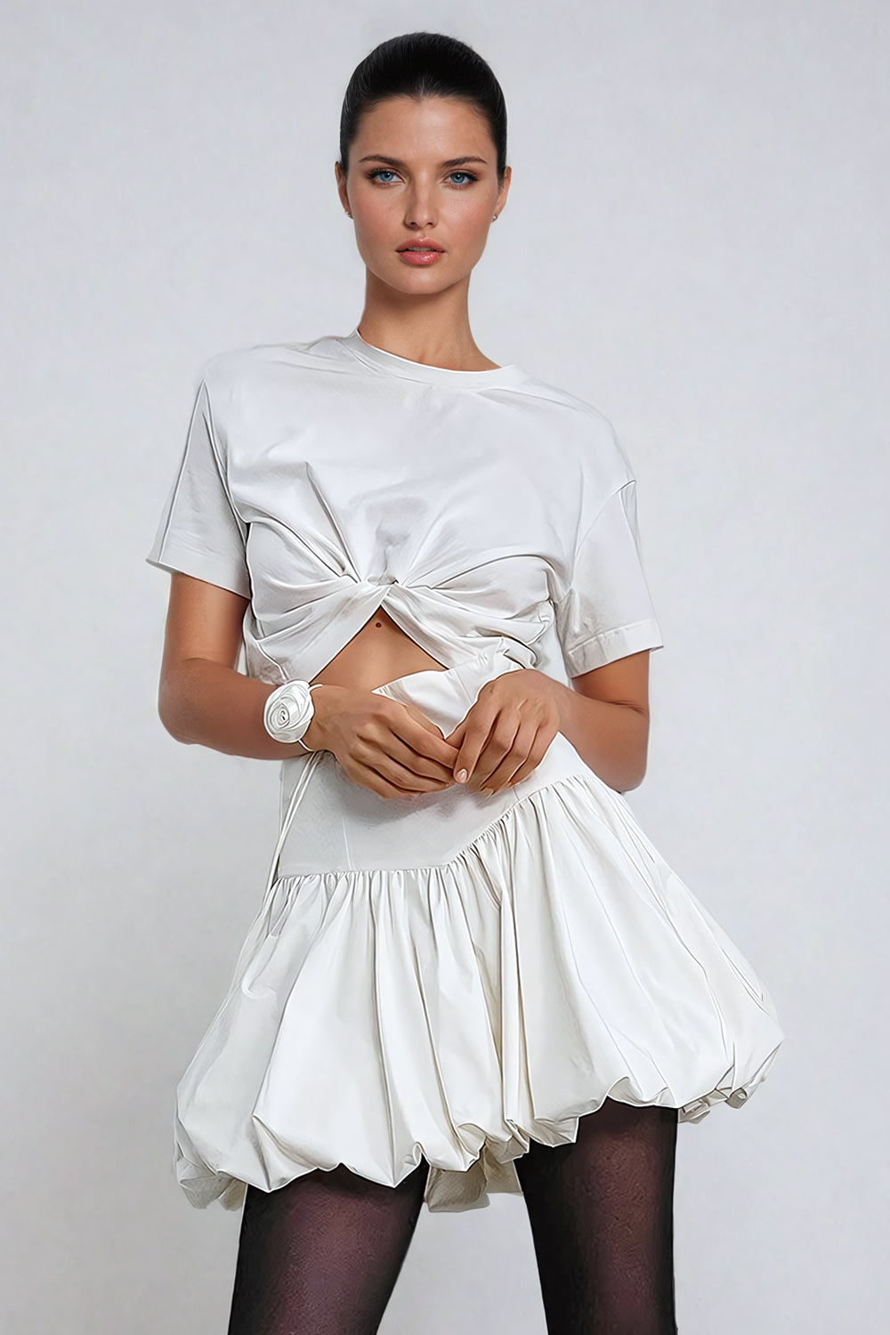 Corset-Waist Bubble Skirt - White