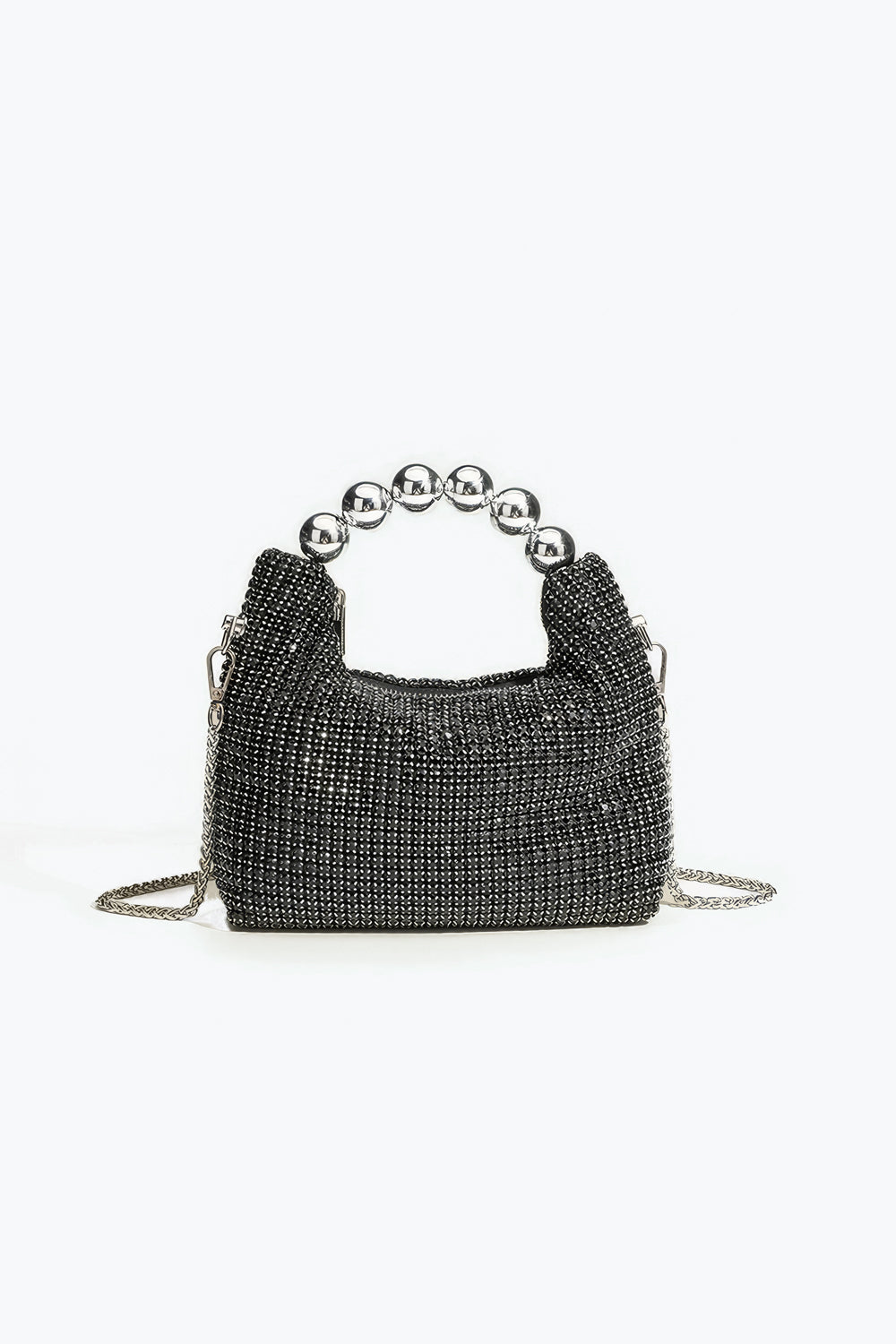 Mini Bag with Crystal Mesh and Silver Beaded Top Handle