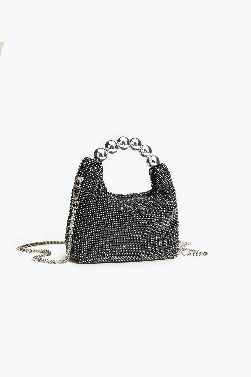 Mini Bag with Crystal Mesh and Silver Beaded Top Handle