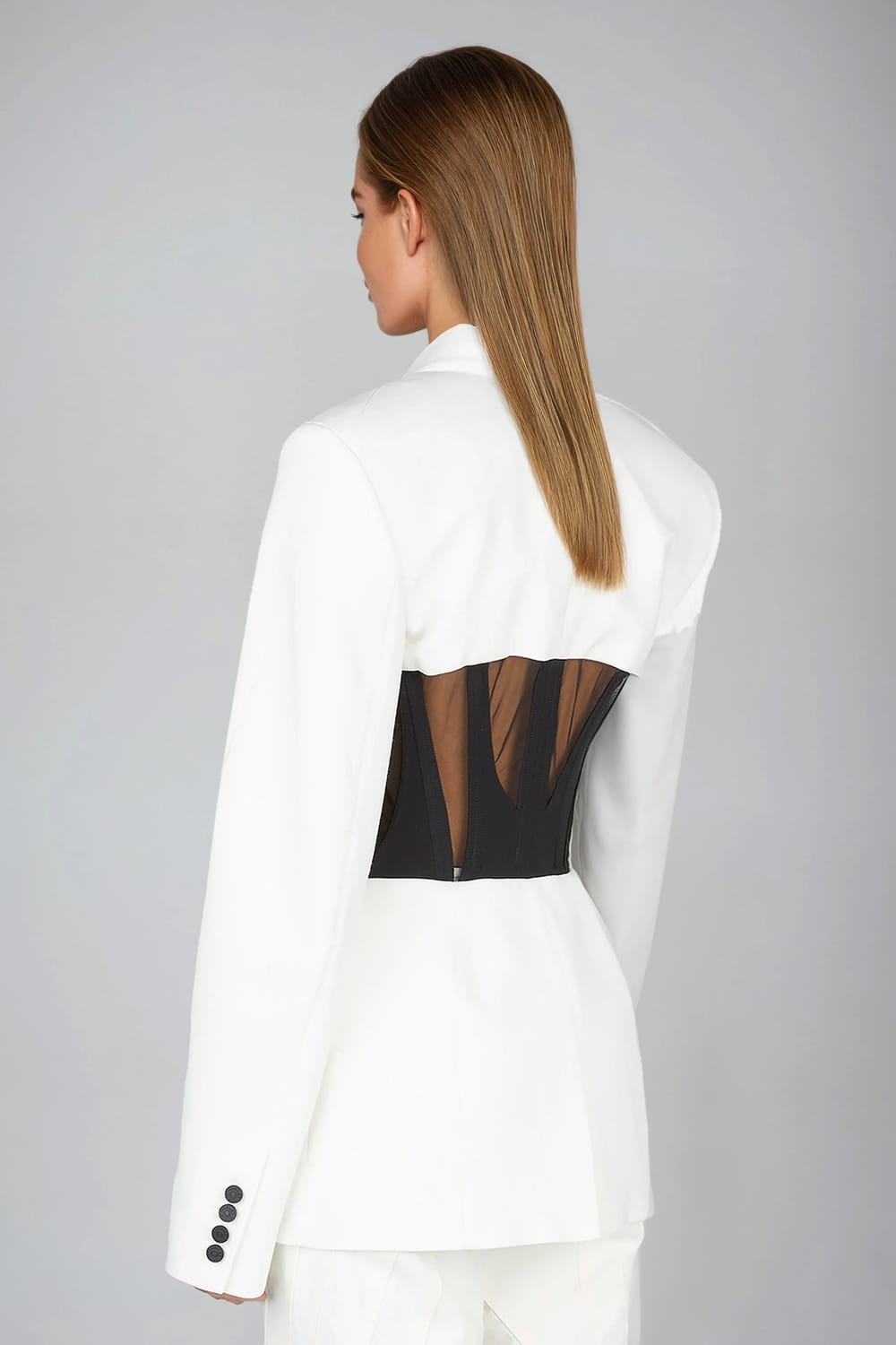 Blazer with Sheer Corset Detail - White