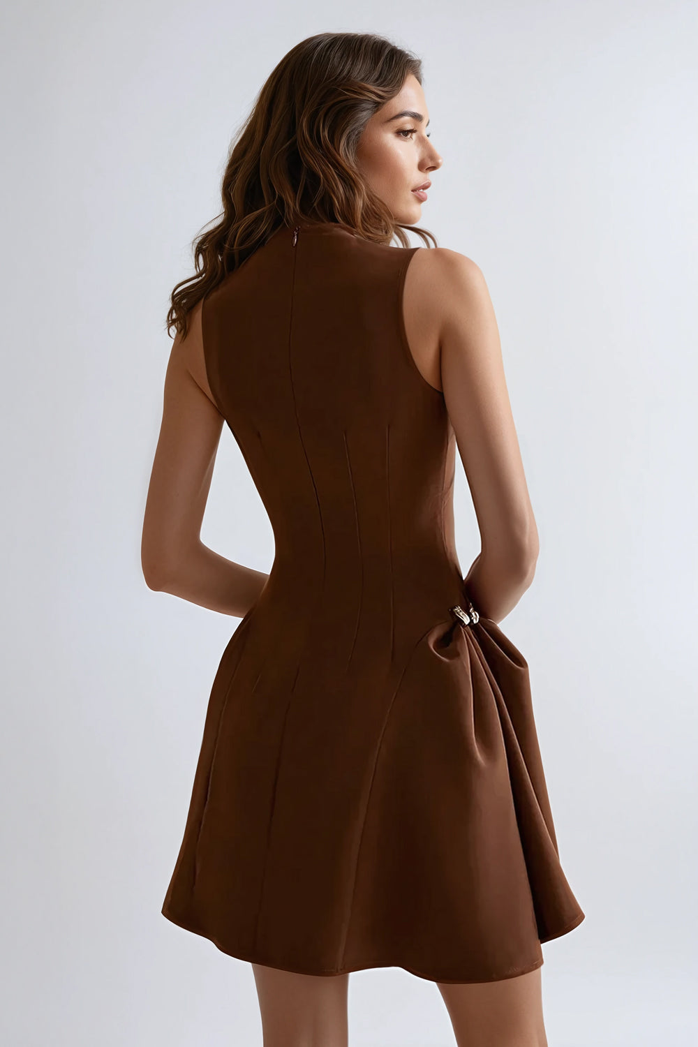 Sleeveless Mini A-Line Dress - Brown