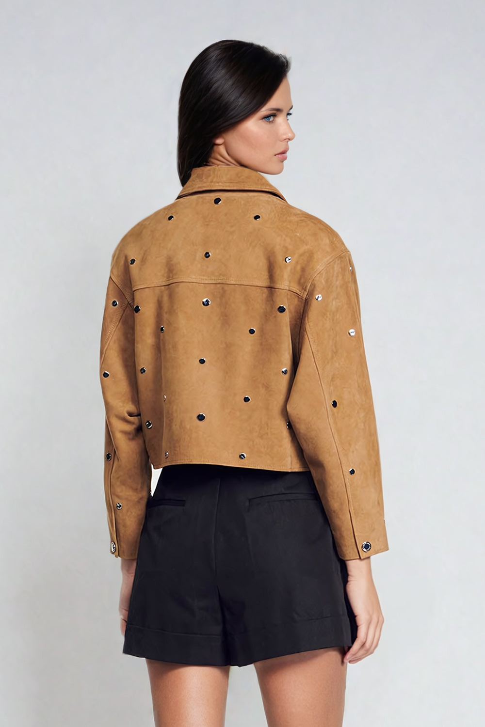 Studded Cropped Jacket - Brown