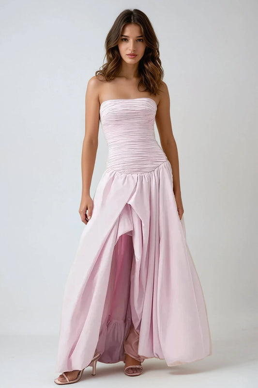 Strapless Ruched Maxi Dress - Pink