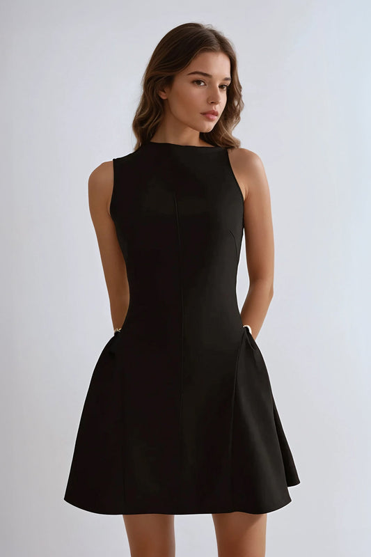 Sleeveless Mini A-Line Dress - Black