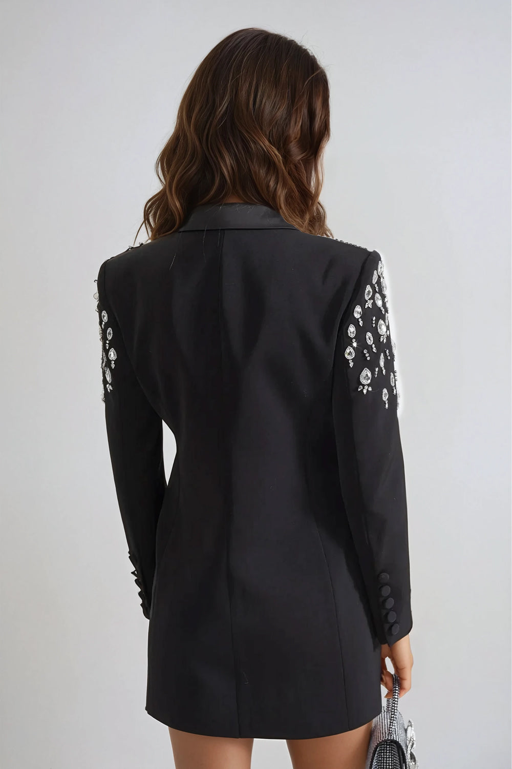Double-Breasted Embellished Blazer Mini Dress - Black