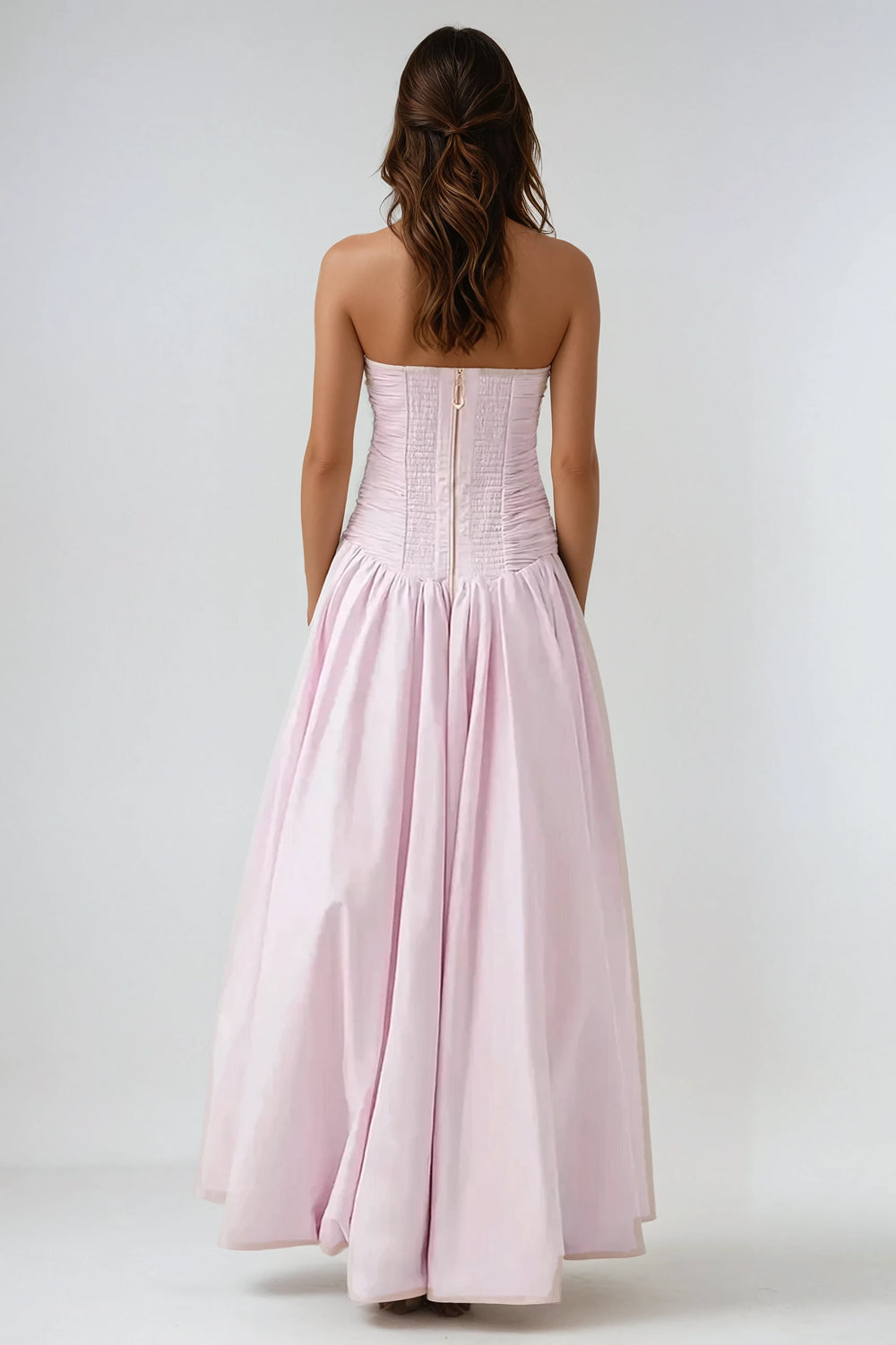 Strapless Ruched Maxi Dress - Pink