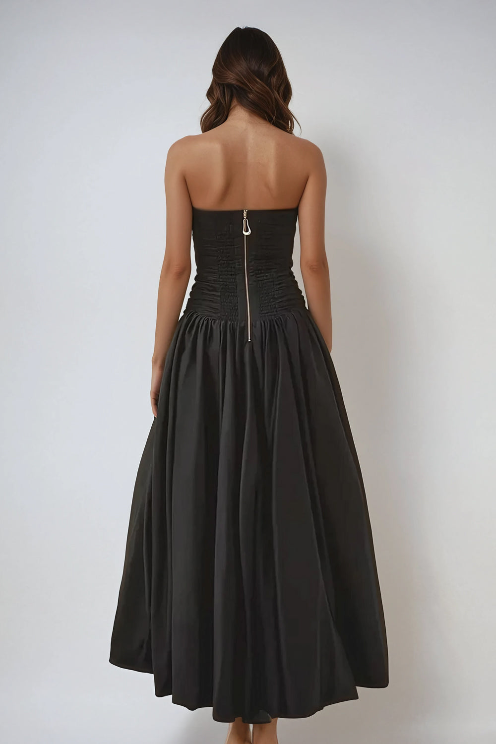 Strapless Ruched Maxi Dress - Black