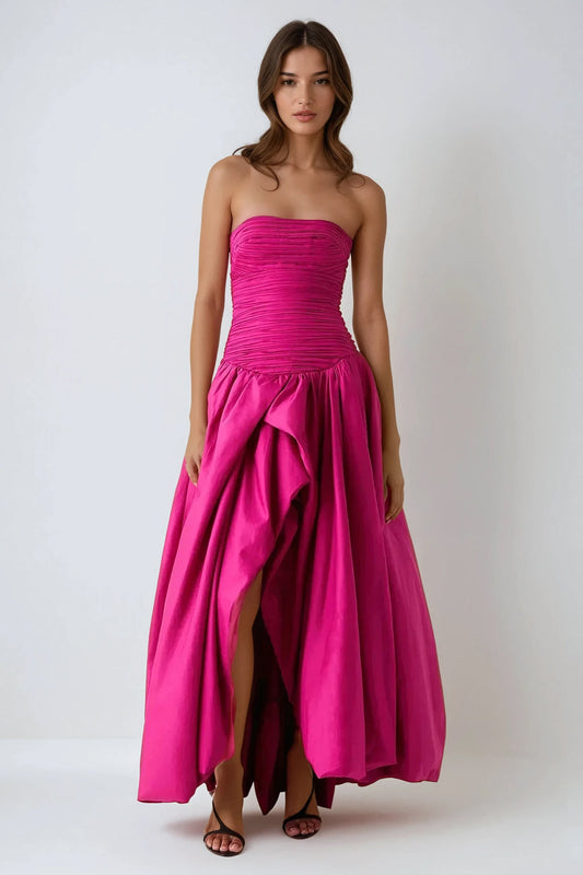 Strapless Ruched Maxi Dress - Purple