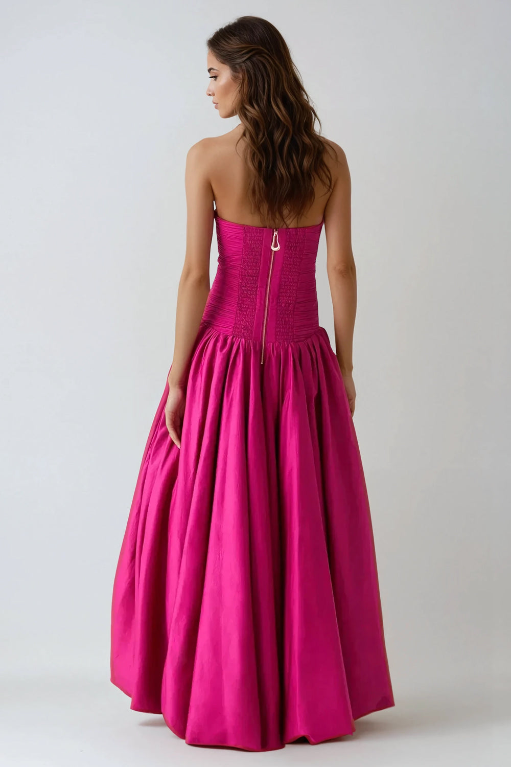Strapless Ruched Maxi Dress - Purple