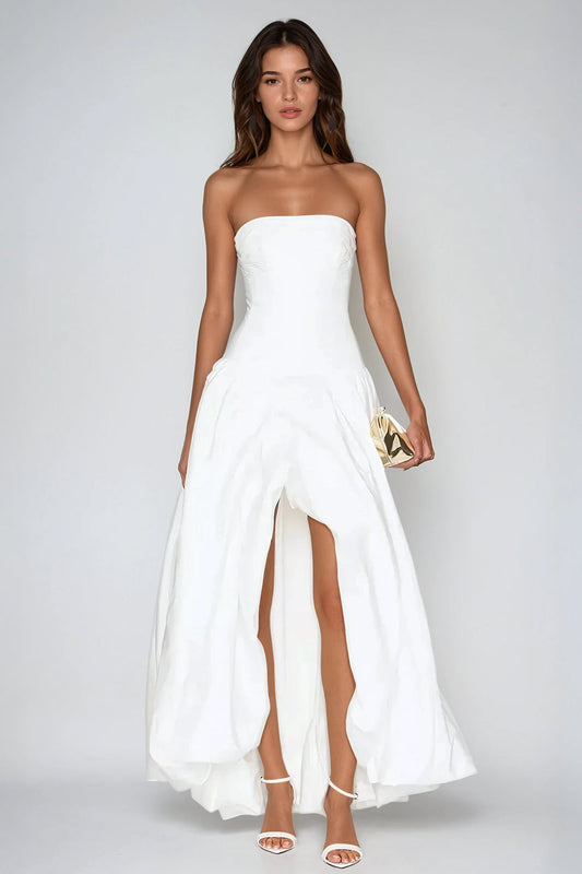 Strapless Ruched Maxi Dress - White