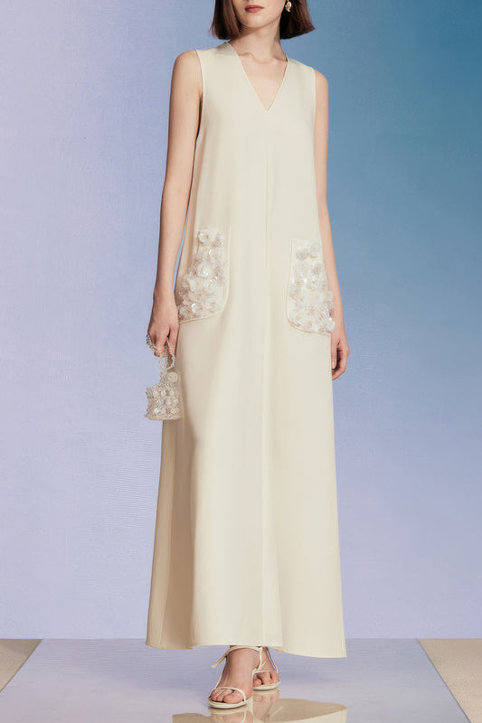 Sleeveless Maxi Dress with Embellished Pockets