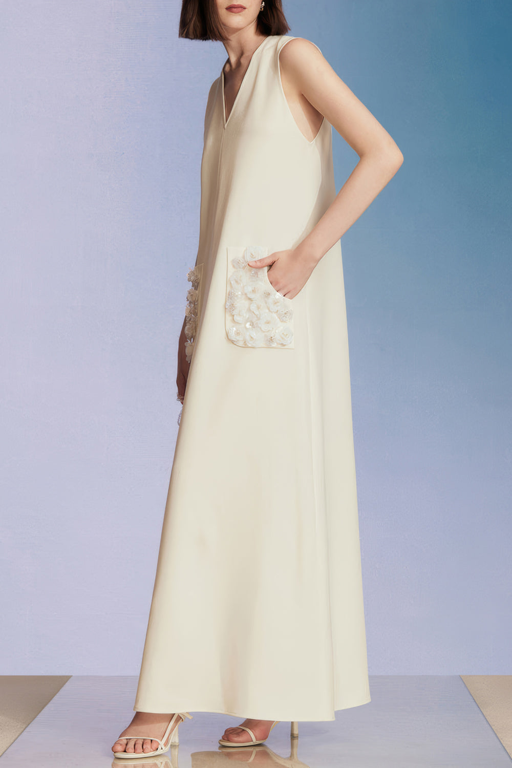 Sleeveless Maxi Dress with Embellished Pockets