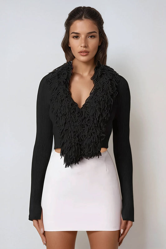 Sweater with Textured Shawl Collar - Black