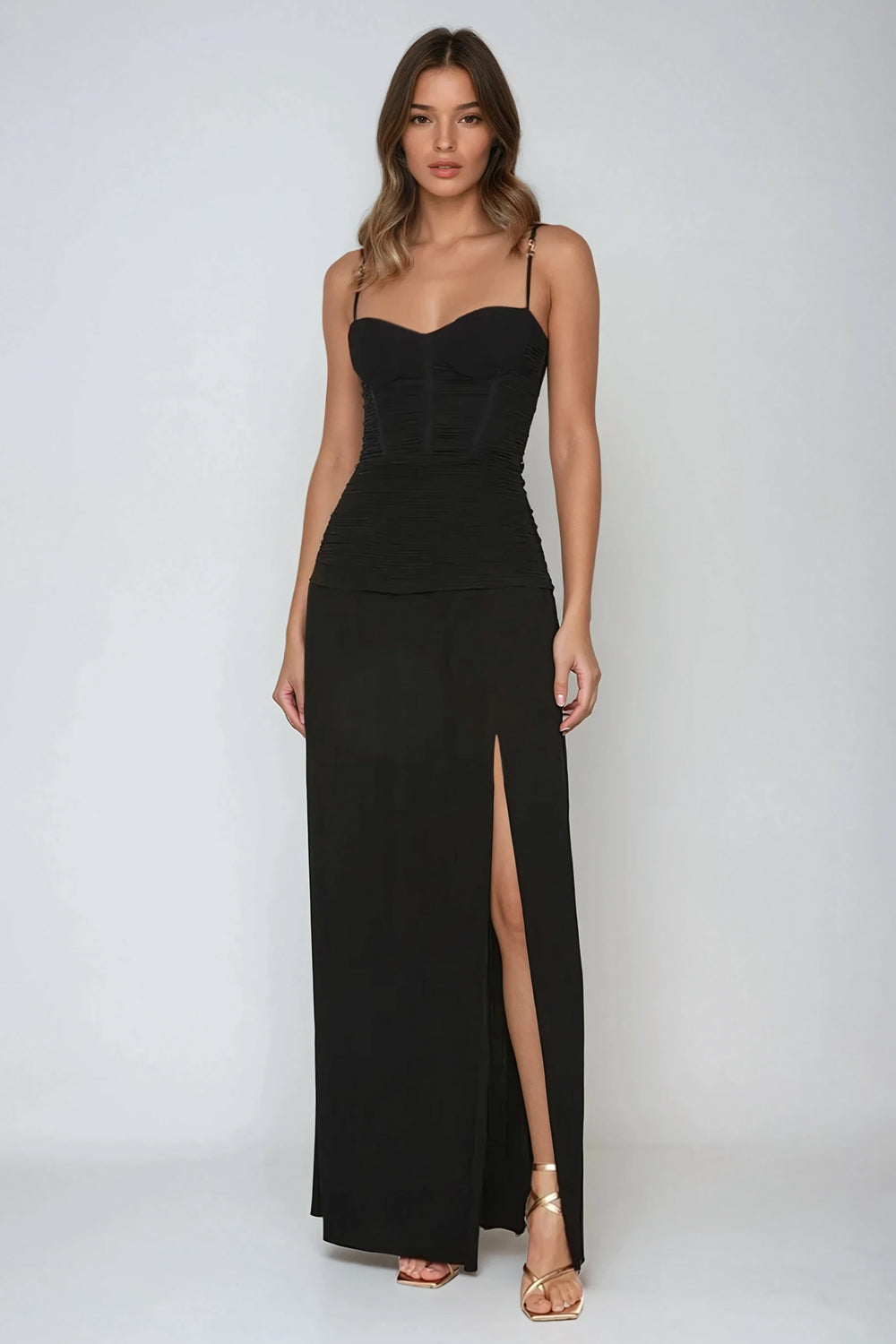 Chain Accent Strap Maxi Dress - Black