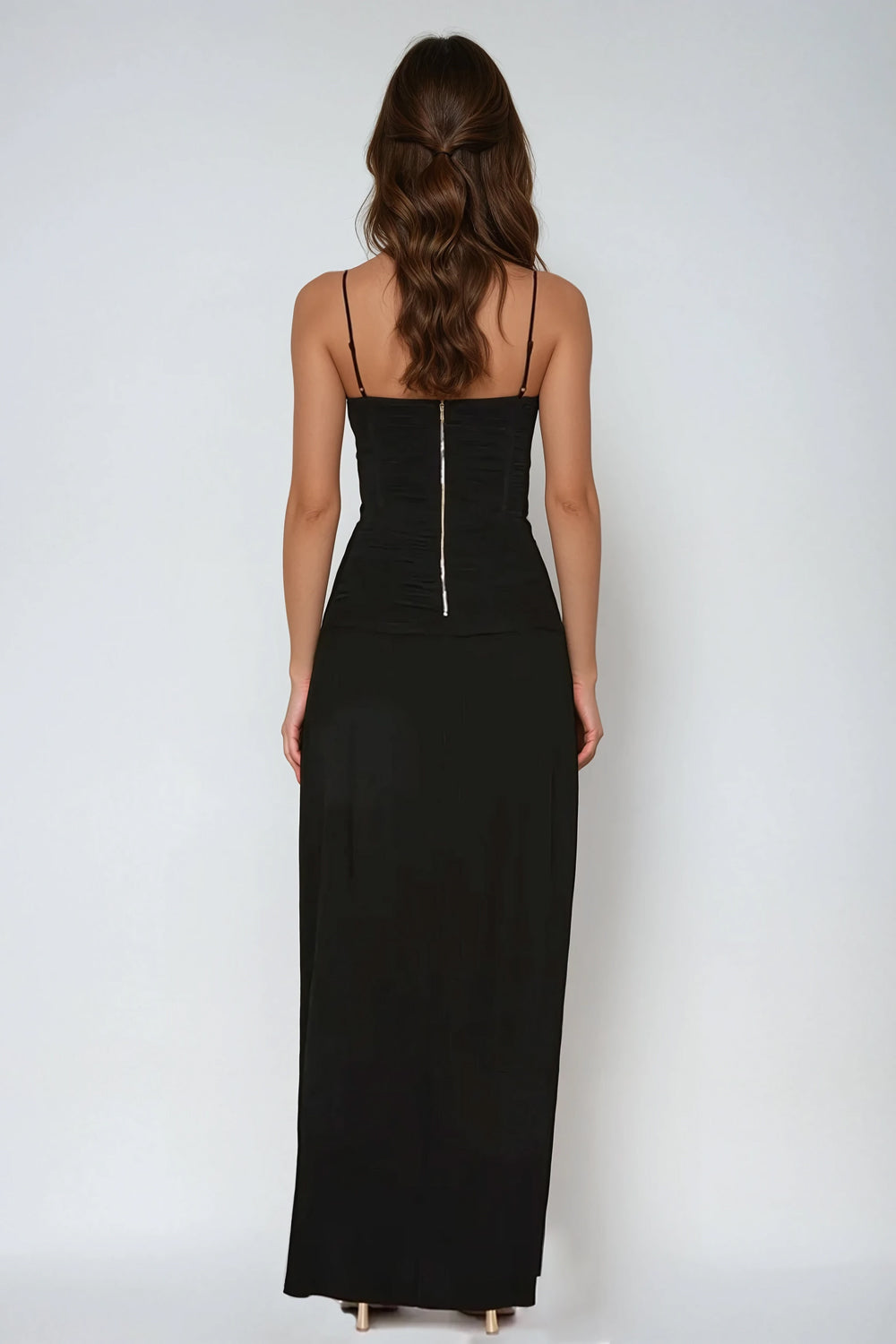 Chain Accent Strap Maxi Dress - Black