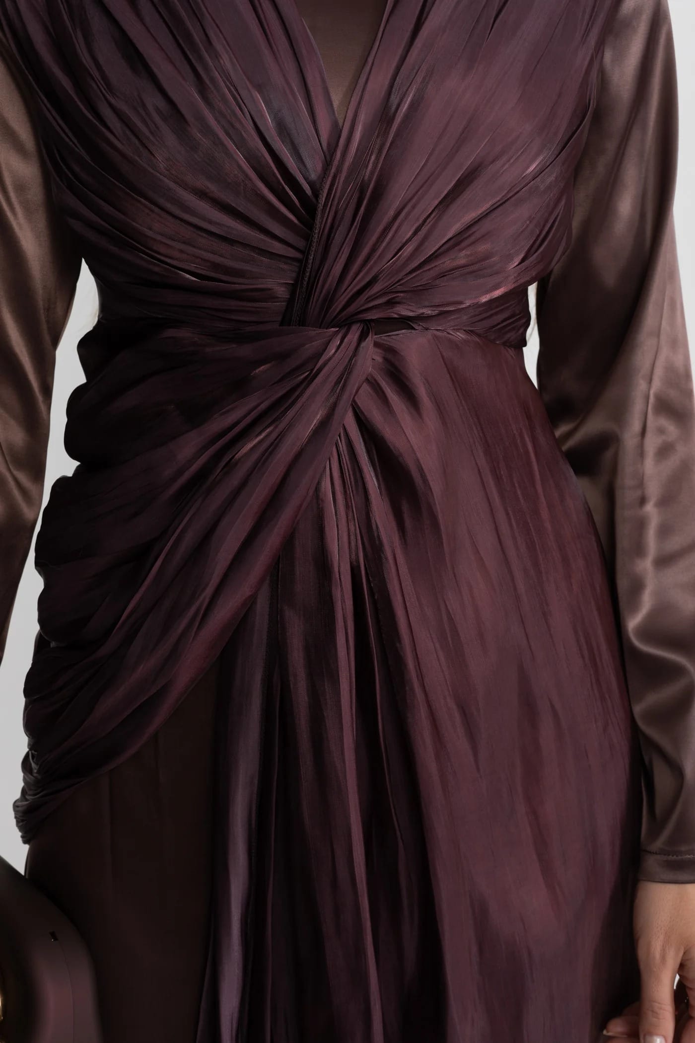 Long Sleeve Draped Maxi Dress - Brown