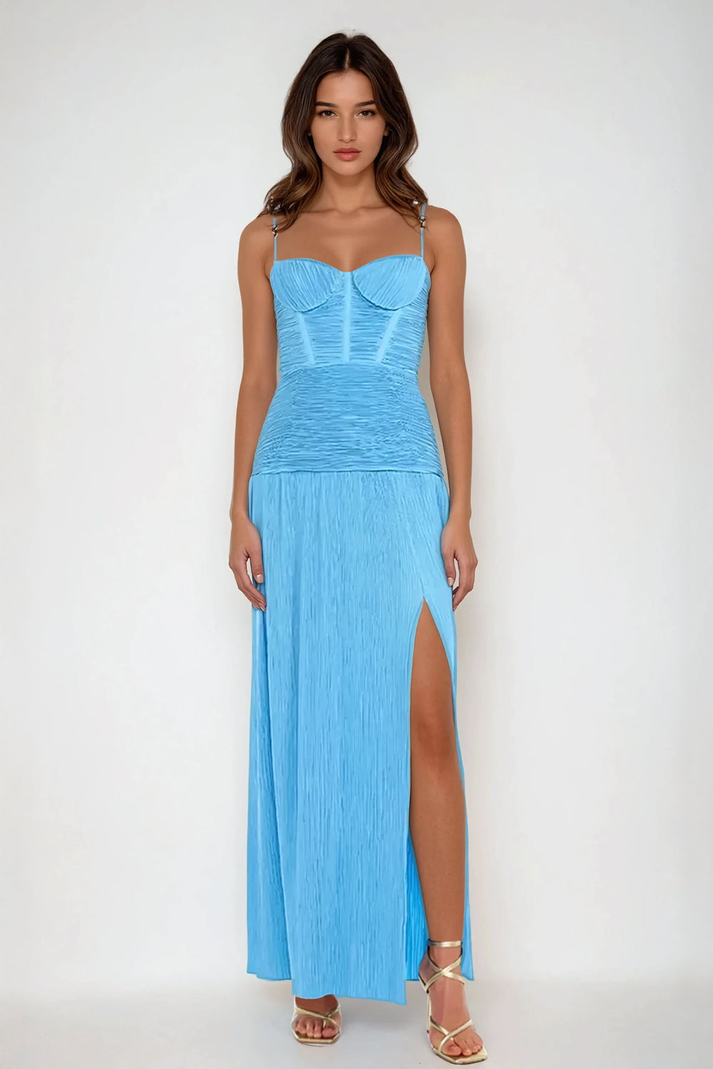 Chain Accent Strap Maxi Dress - Blue
