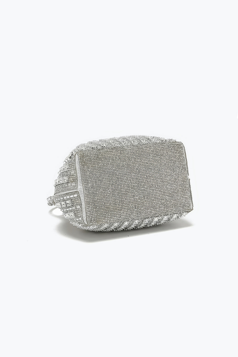 Top Handle Drawstring Mini Bag with Crystal Mesh and Chain Strap