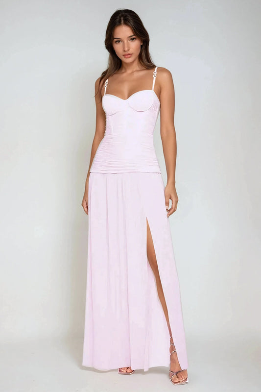 Chain Accent Strap Maxi Dress - Pink