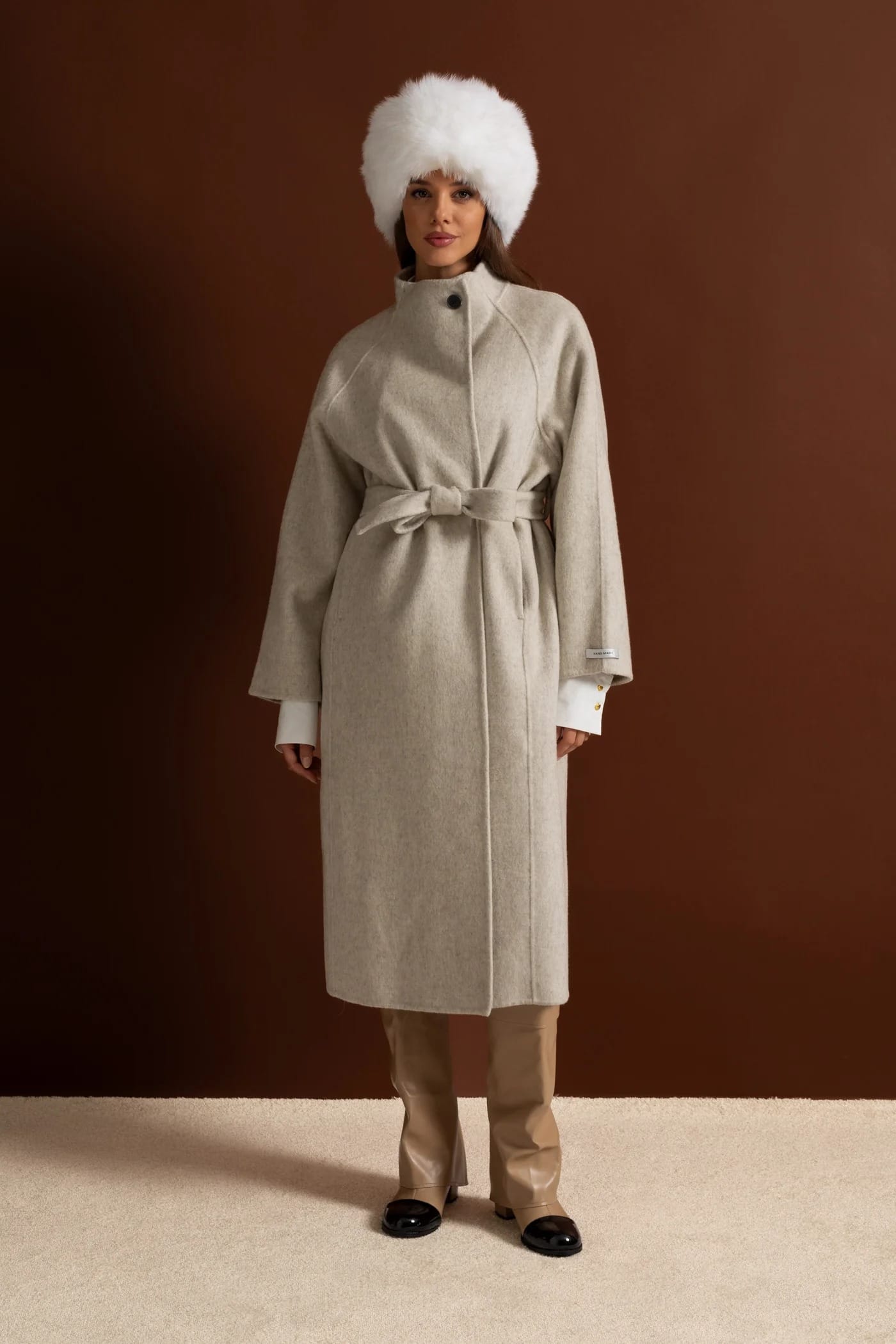 Belted Wrap Long Coat with Wide Lapels - White