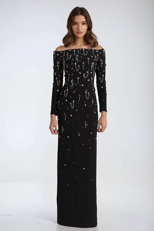 Diamond Off-Shoulder Maxi Dress - Black
