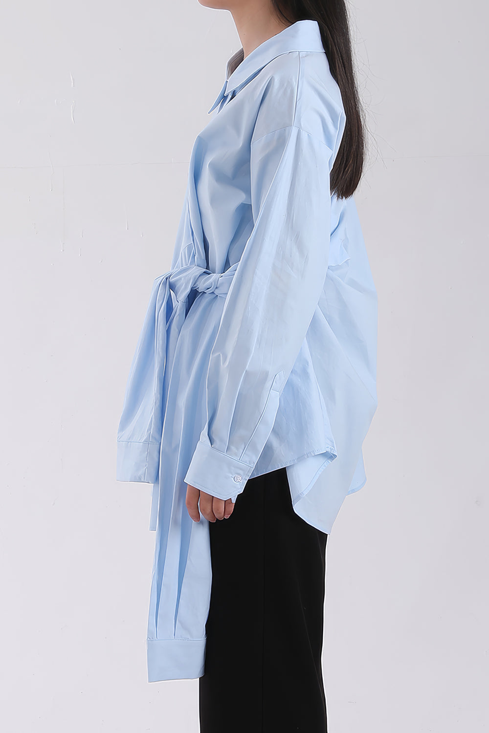 Asymmetric Wrap Shirt with Tie Detail