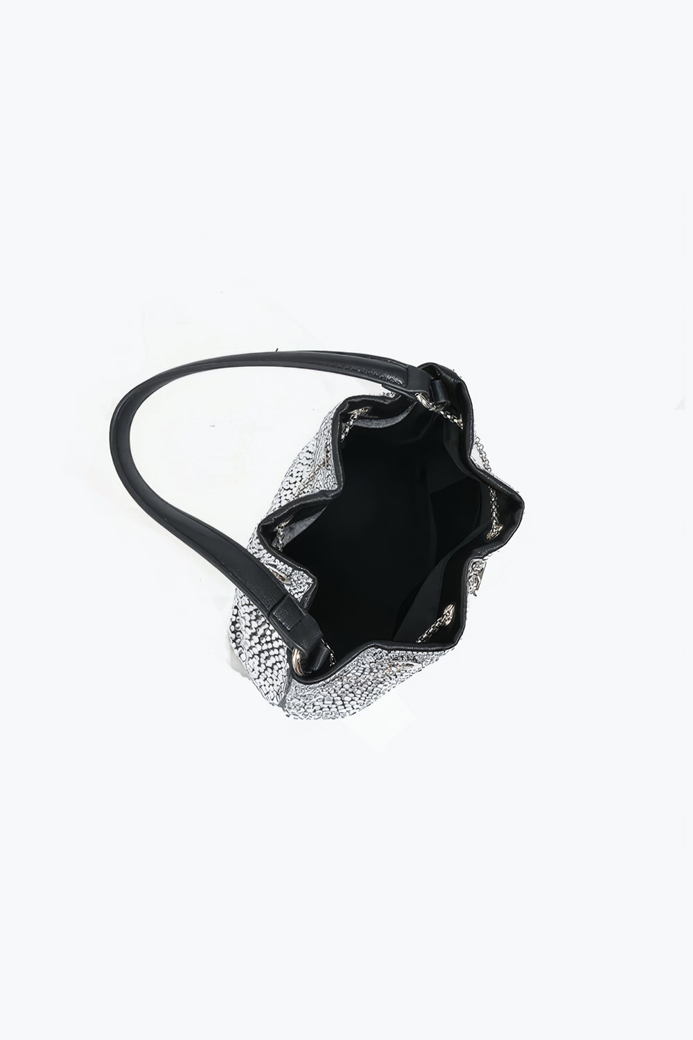Rhinestone Drawstring Bucket Bag with Shoulder Strap