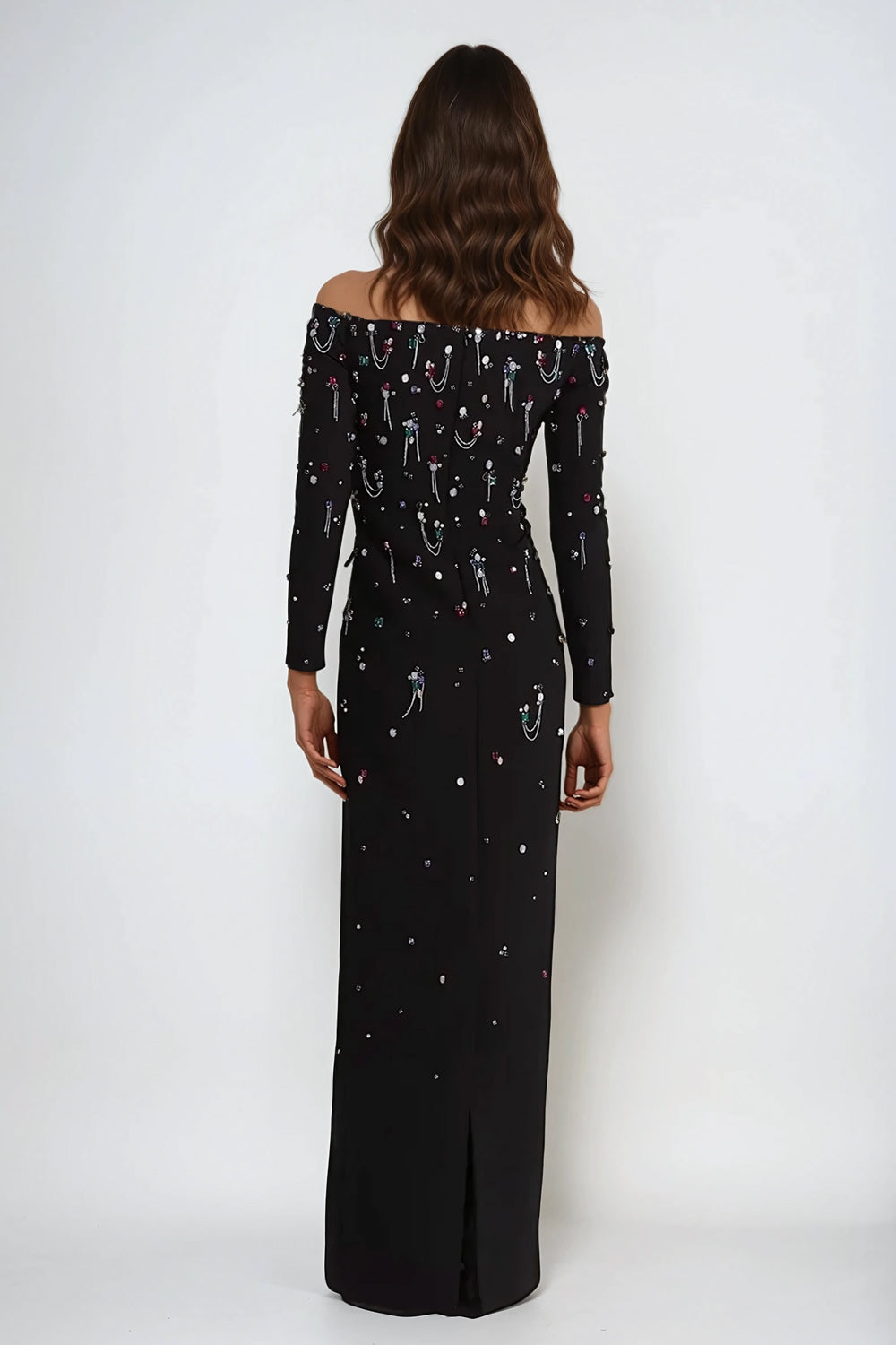Diamond Off-Shoulder Maxi Dress - Black
