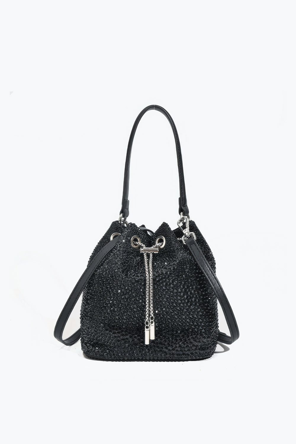 Rhinestone Drawstring Bucket Bag with Shoulder Strap